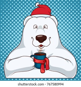 polar bear with hot drink