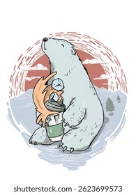 Ilustração de urso polar e vetor de café gelado