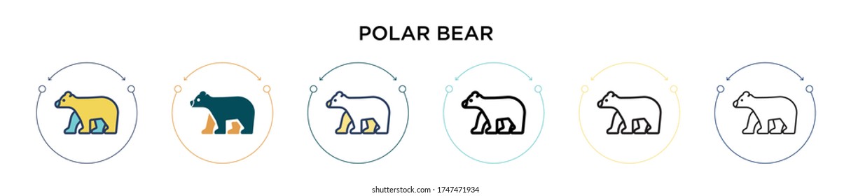 Polar bear icon in filled, thin line, outline and stroke style. Vector illustration of two colored and black polar bear vector icons designs can be used for mobile, ui, web