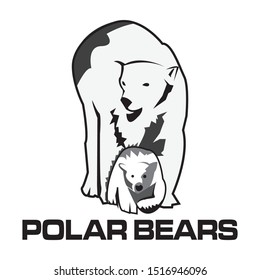 Polar bear icon, flat design. Animal logo. The white bear and her cub bear.