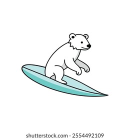 Polar Bear Icon Surfing in Ocean Waves - Sea Themed Graphic Design