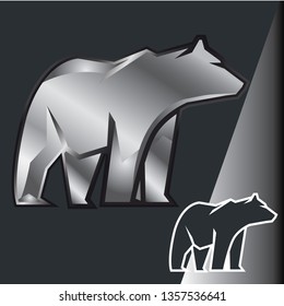 Polar bear icon, with a touch of silver on a black background