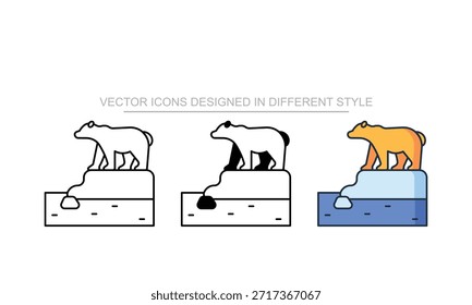 Iconos del oso polar fijados en diverso estilo con el fondo blanco