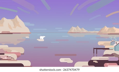 Polar Bear Illustrated Vector Wallpaper Background Ice caps Melting Earth Day Nature Climate North Pole Inuit Design