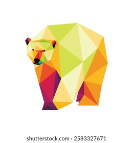 Polar bear Illustration in Colorful Polygonal Vector. Polar Bear Colorful Abstract Triangle Vector. White Bear Colorful Logo Icon.