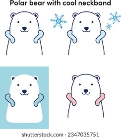 Polar bear illustration set with cool neck ring