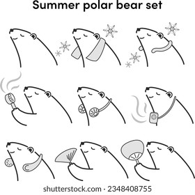 Polar bear illustration set using cool goods(black and white)
