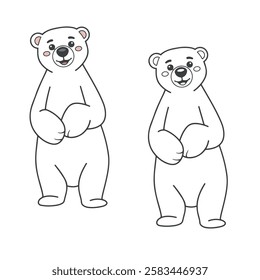 polar bear isolated on white background. Simple design. Drawing with line art. Vector illustration