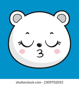 Polar Bear Kissing Face Head Kawaii Sticker Isolated