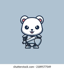Polar Bear Knight Cute Creative Kawaii Cartoon Mascot Logo