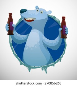 Polar bear label with drinks, vector