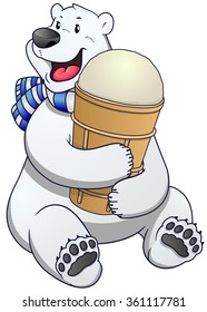 Polar bear label with ice cream. Vector Illustration.