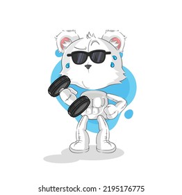 the polar bear lifting dumbbell vector. cartoon character