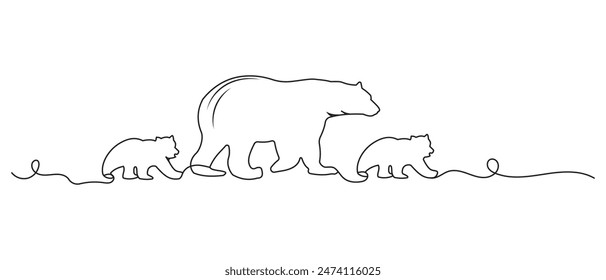 Polar bear line art icon, vector, Wild animal line symbol. Bear and cub line art vector illustration on white background. Vector illustration.