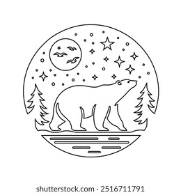 Polar bear line art icon, vector, Wild animal line symbol. Bear and cub line art vector illustration on white background, Continuous line drawing of polar bear.