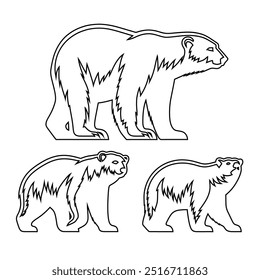 Polar bear line art icon, vector, Wild animal line symbol. Bear and cub line art vector illustration on white background, Continuous line drawing of polar bear.