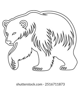 Polar bear line art icon, vector, Wild animal line symbol. Bear and cub line art vector illustration on white background, Continuous line drawing of polar bear.