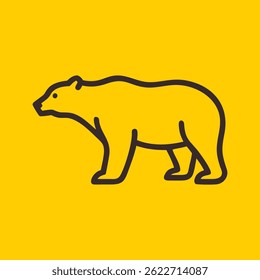 Polar bear line logo. Black polar bear linear icon isolated on yellow background. Vector illustration.