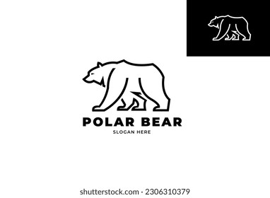 polar bear lineart logo design, a logo design that illustrates a polar bear walking gallantly, vector with white background