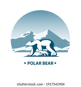 Oso polar con pequeña ilustración vectorial de cachorro de oso