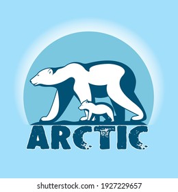 Polar bear with little bear cub vector illustration