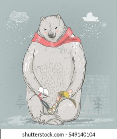 polar bear with little girl