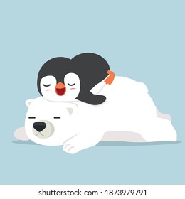 polar bear with little penguin sleep doodle 