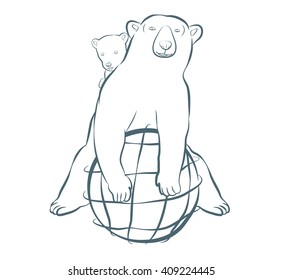 polar bear with little bear in sign  hug and save the world