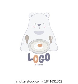 polar bear logo brand, polar bear vector logo, a polar bear eating rice vector logo