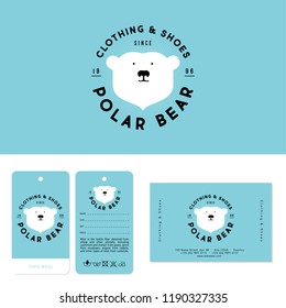 Polar bear logo. Clothing and shoes emblem. The head of polar bear and letters on a circle. Sports and warm wears. Identity, labels and business card.