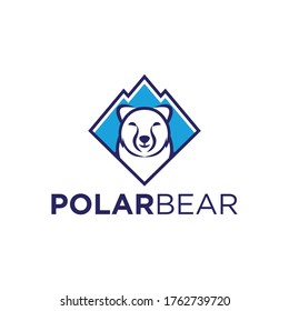 Polar bear logo design with a simple mountain.