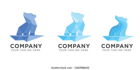 polar bear logo template in low poly style, vector file .eps 10 text and color is easy to edit