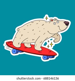 Polar bear. Longboard. Vector illustration
