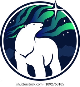 Polar Bear Look Up The Northern Star Under the Aurora