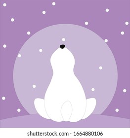 
polar bear looks at the falling snow