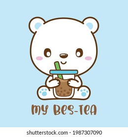 Polar bear love bubble Tea, Pearl milk tea, Taiwan milk tea, Vector Illustration