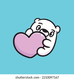 Polar Bear Love Cartoon Mascot Vector Funny Happiness Lovers Love Cute