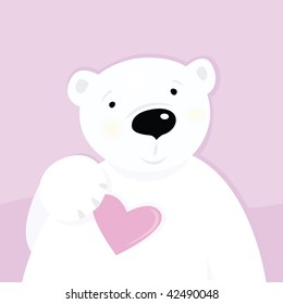 Polar bear with love heart. Cute polar bear character with pink heart. Vector cartoon illustration.