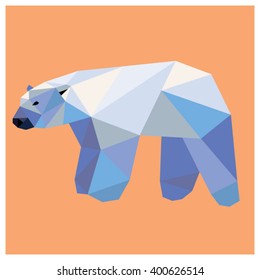 Polar bear low poly design isolated on pink background. Animal card.
