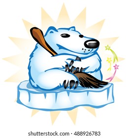 The polar bear with a magic broom