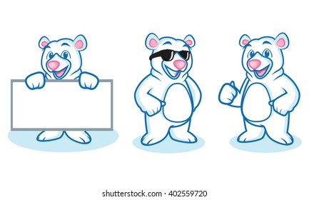 Polar Bear Mascot happy, pose and bring board