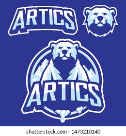 Polar Bear Mascot Logo for sport and esport isolated on Blue background