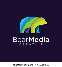 Polar bear Media Logo Colorful Modern Design Template, Grizzly Bear Tech Logo Design Illustration.