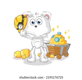 the polar bear miner with gold character. cartoon mascot vector