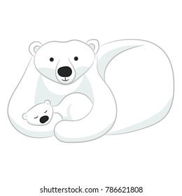 Polar bear mom and her baby sleeping isolated