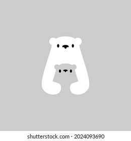 polar bear mom and sun cub negative space logo vector icon illustration