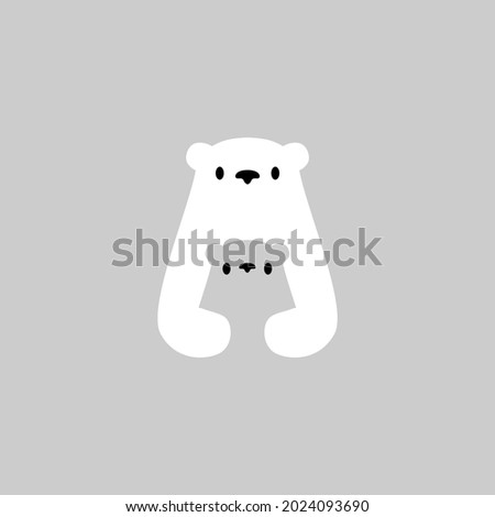 polar bear mom and sun cub negative space logo vector icon illustration