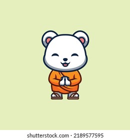 Polar Bear Monk Cute Creative Kawaii Cartoon Mascot Logo