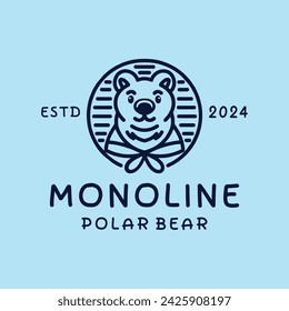 Polar Bear Monoline Logo Animal Vector, Grizzly Mascot Icon Symbol, North Pole Creative Vintage graphic Design.