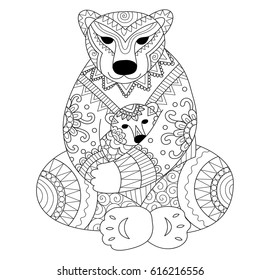 Polar Bär Mutter kuschelt ihren Sohn in ihrem Arme zendoodle Design für T - Shirt Design, Karte, Erwachsenenkollektorseite.. Vektorgrafik